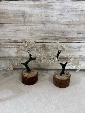 2x 6” tall clear quartz crystal & wire bonsai trees